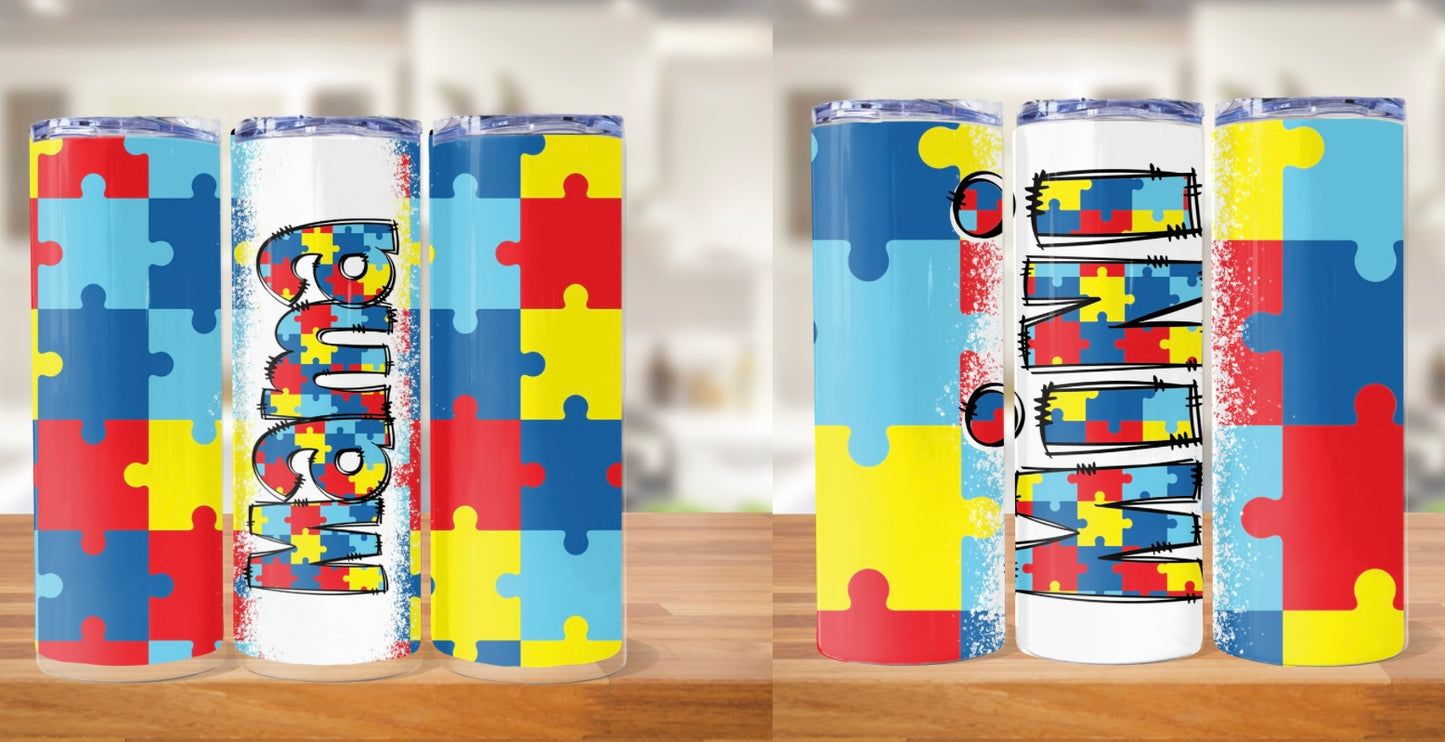 Mama and mini set of 2 tumblers autism awareness