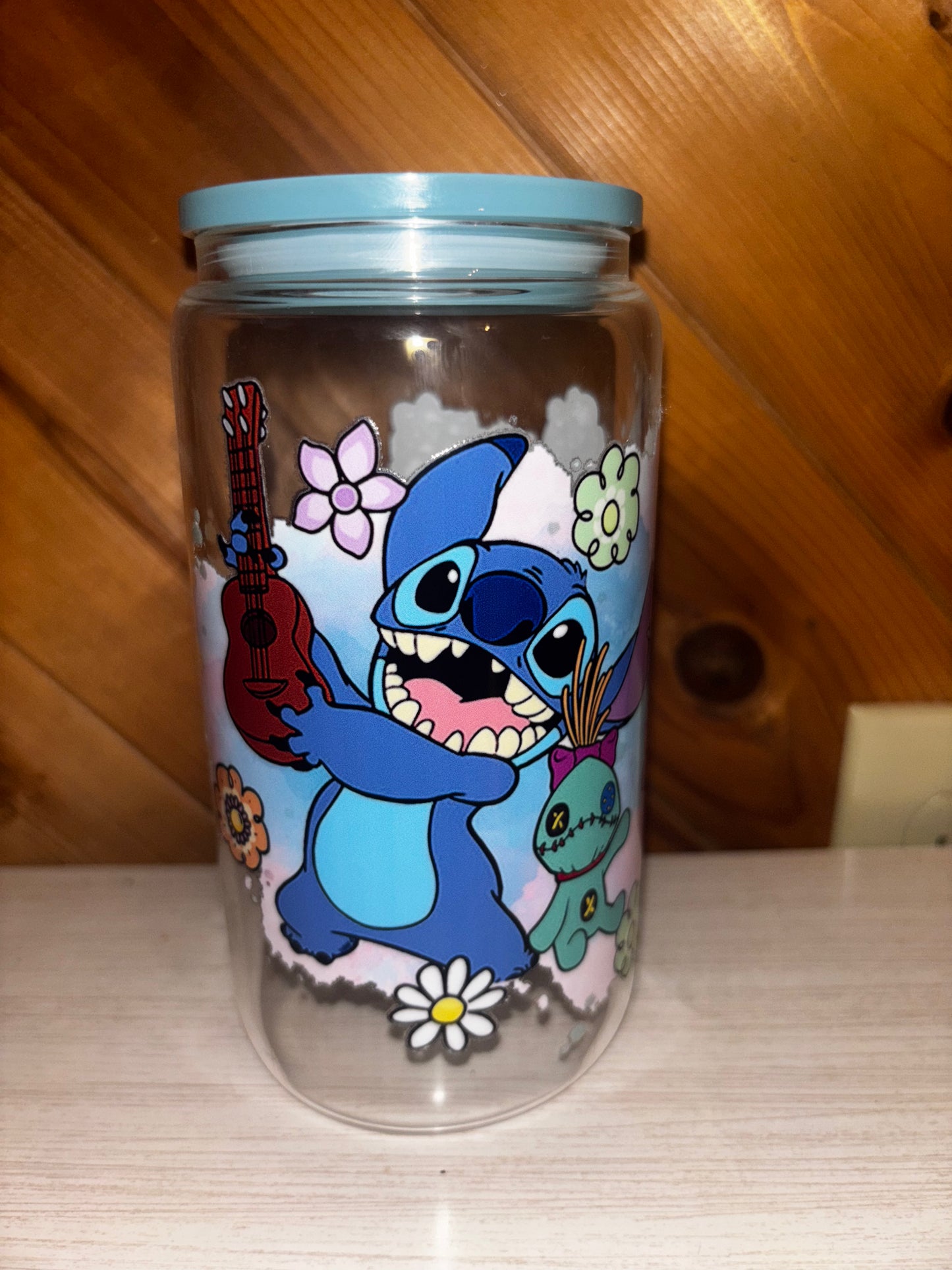 Blue 16 oz glass