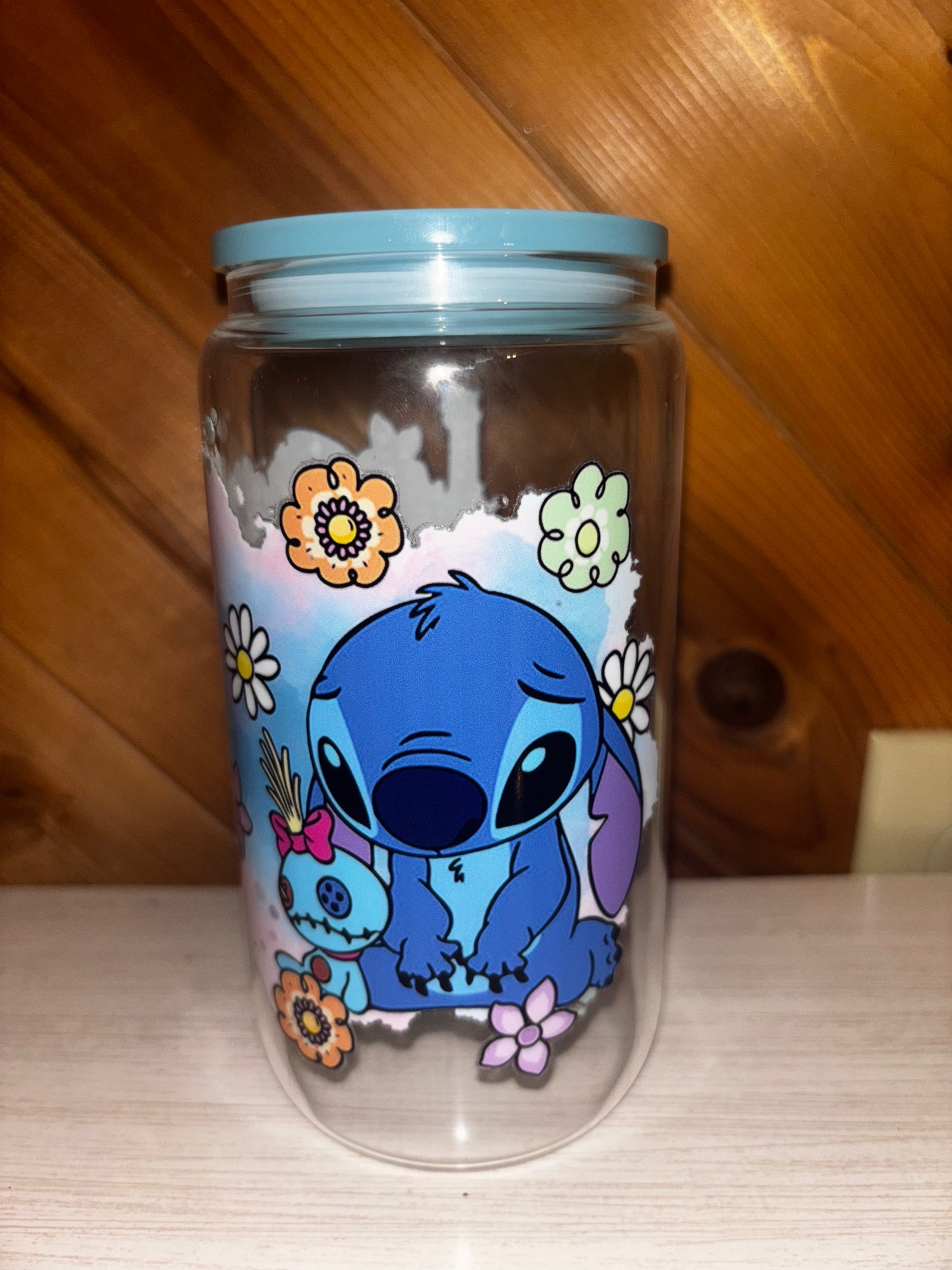 Blue 16 oz glass