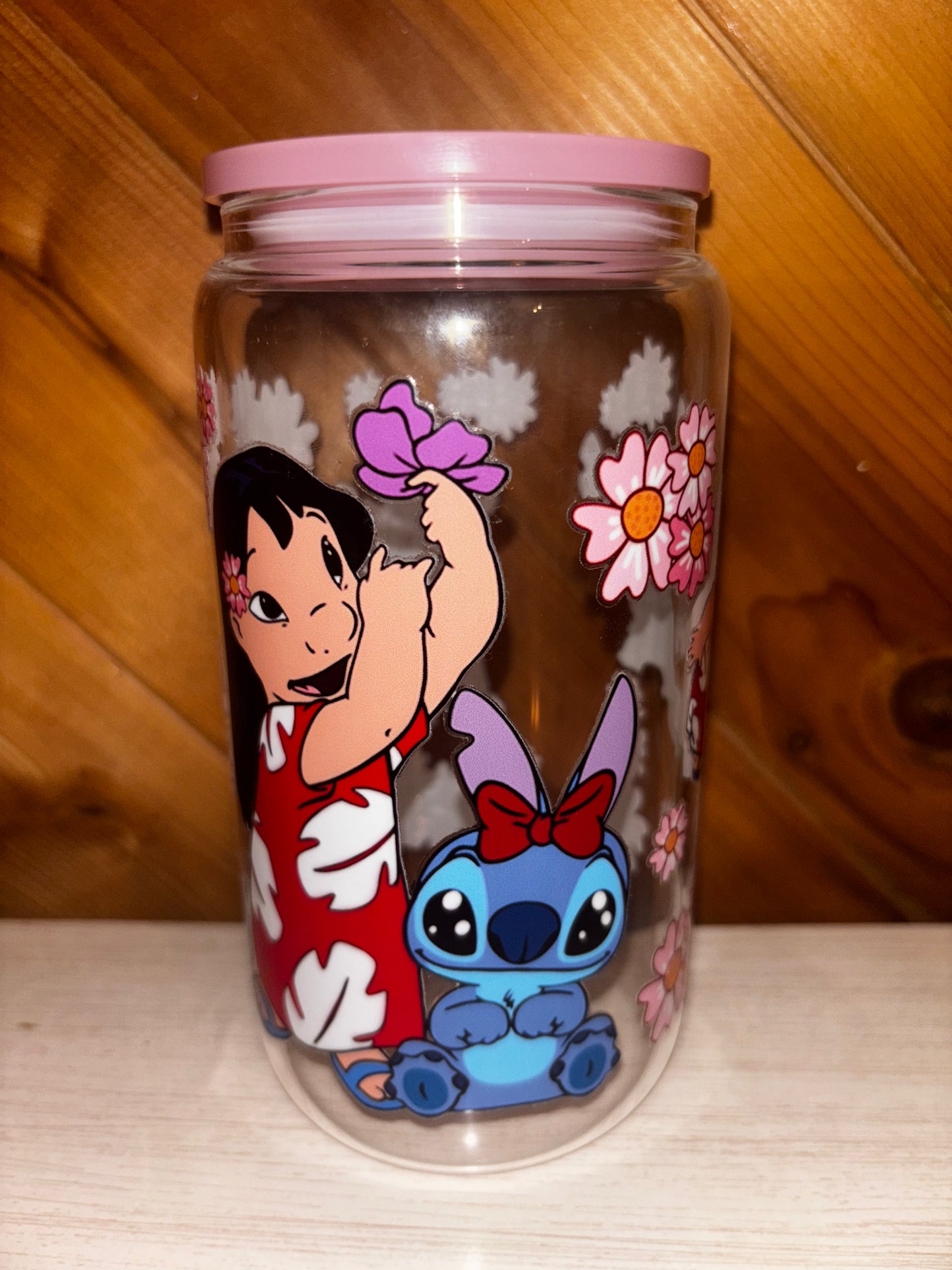 16 oz floral glass cup