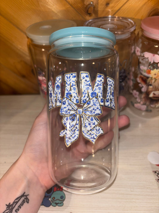 Blue mama 16 oz glass
