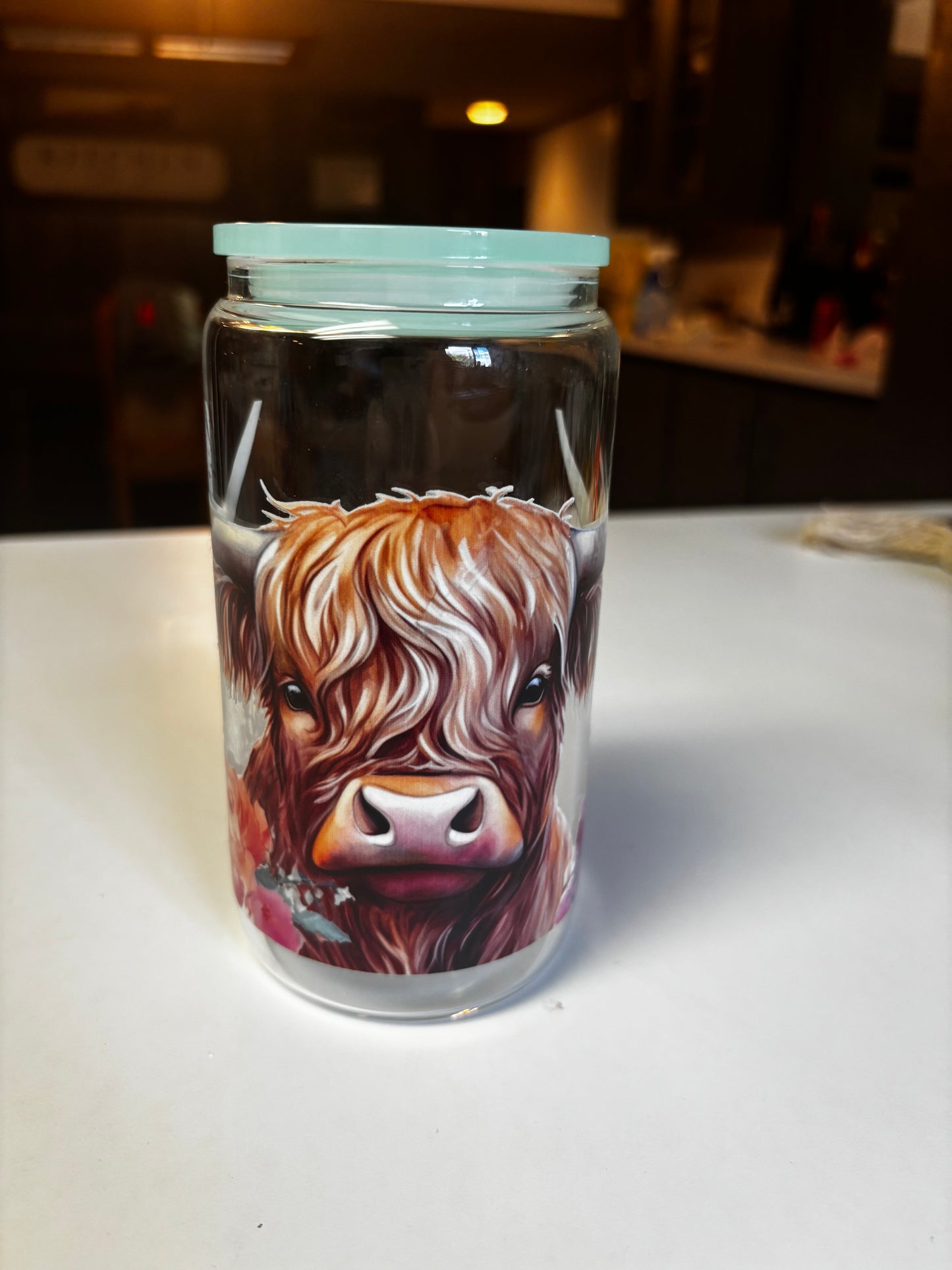 16 oz glass highland cow cups