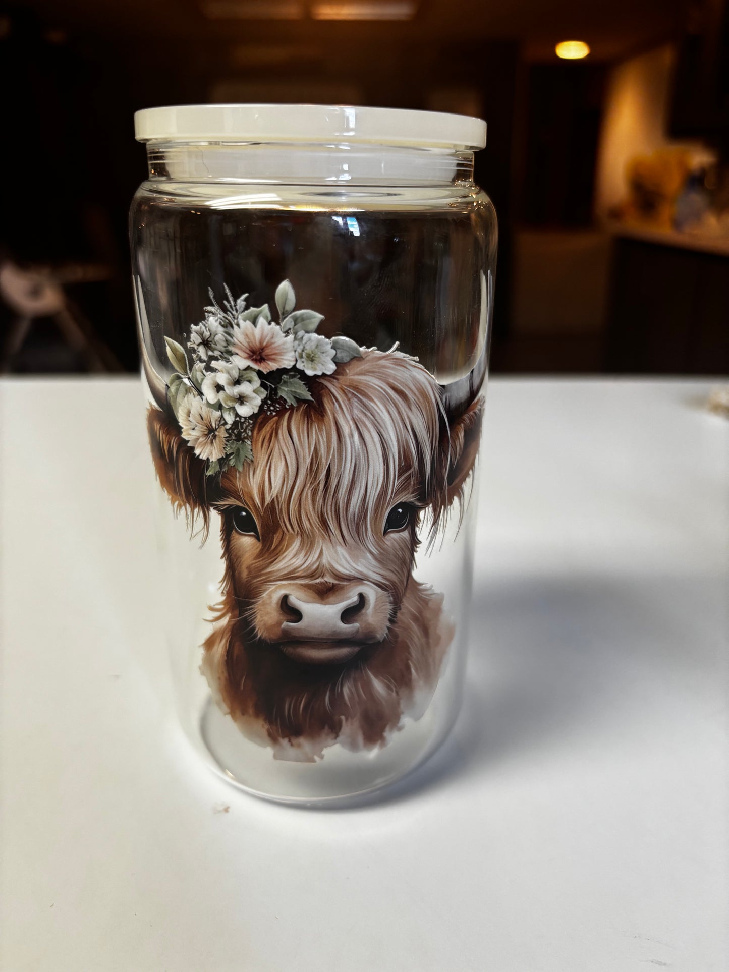 16 oz glass highland cow cups