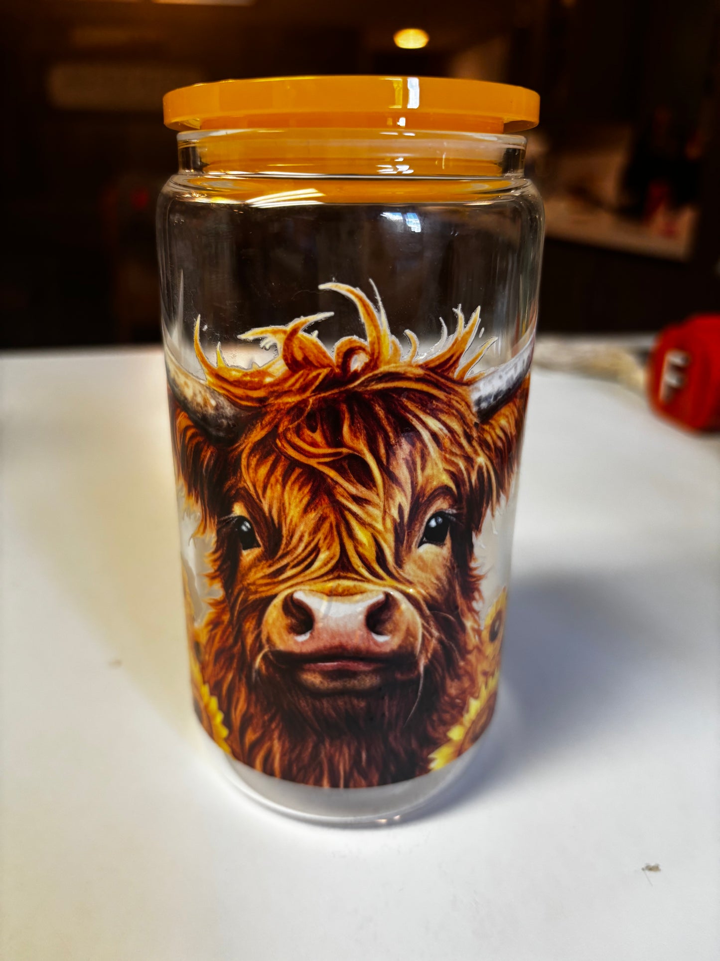 16 oz glass highland cow cups