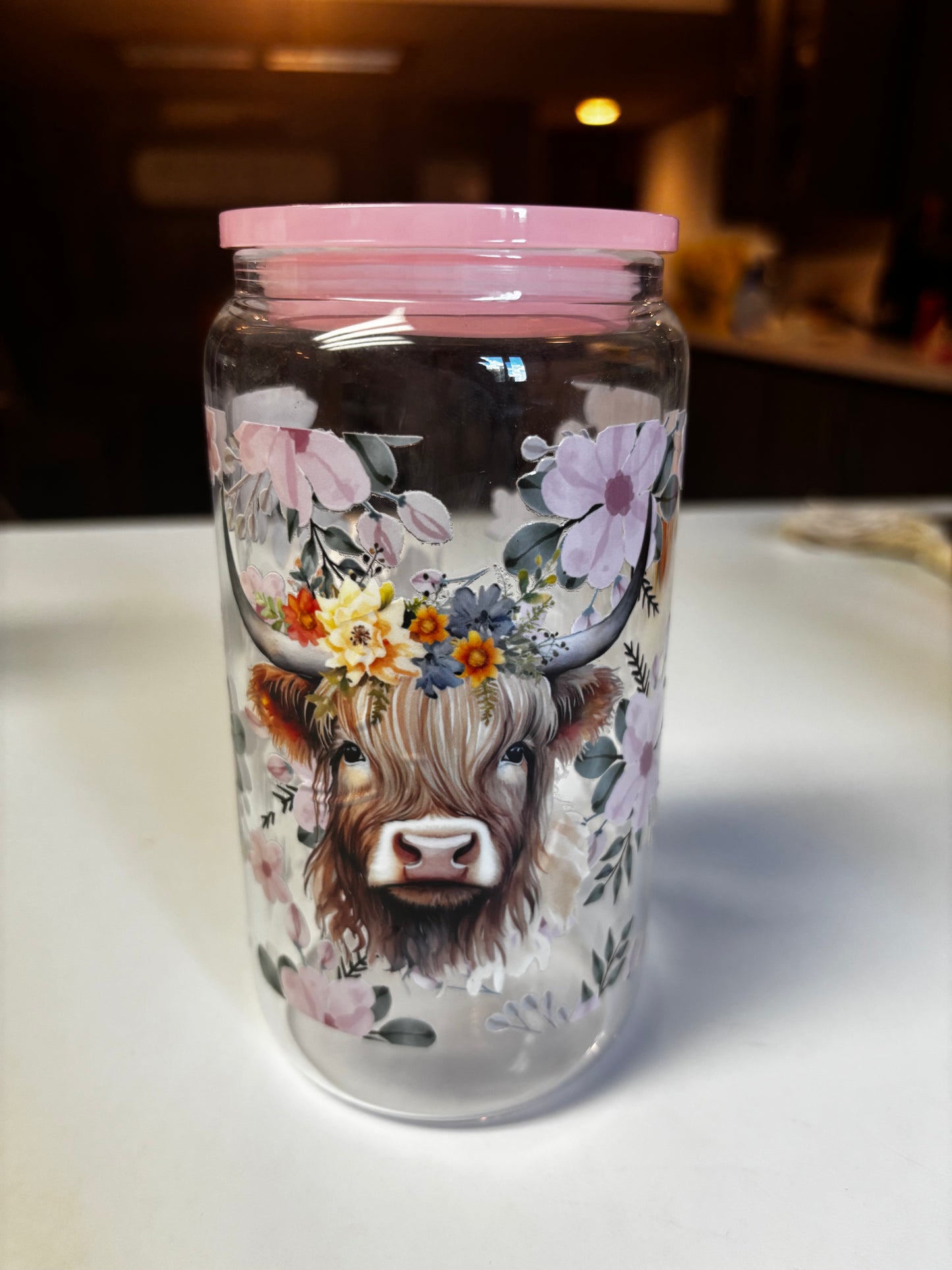 16 oz glass highland cow cups