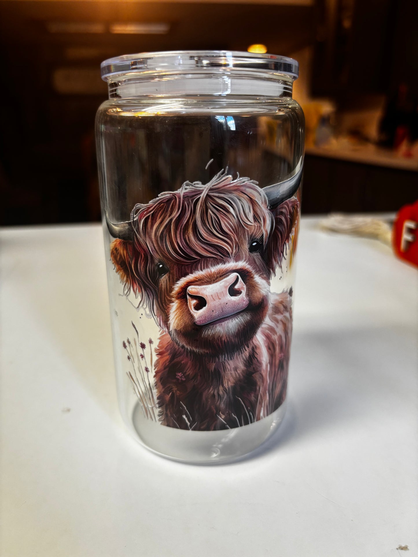 16 oz glass highland cow cups