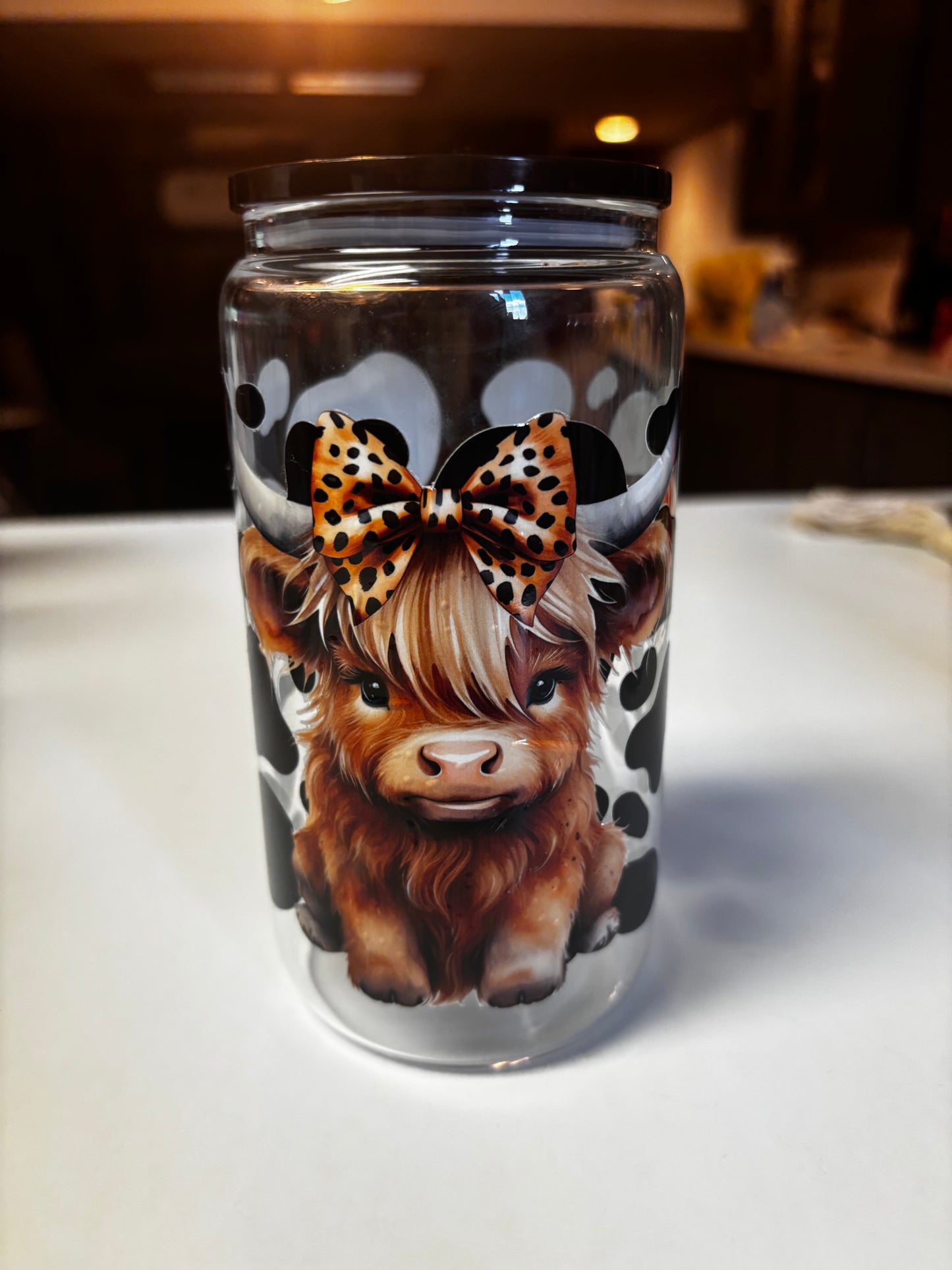 16 oz glass highland cow cups