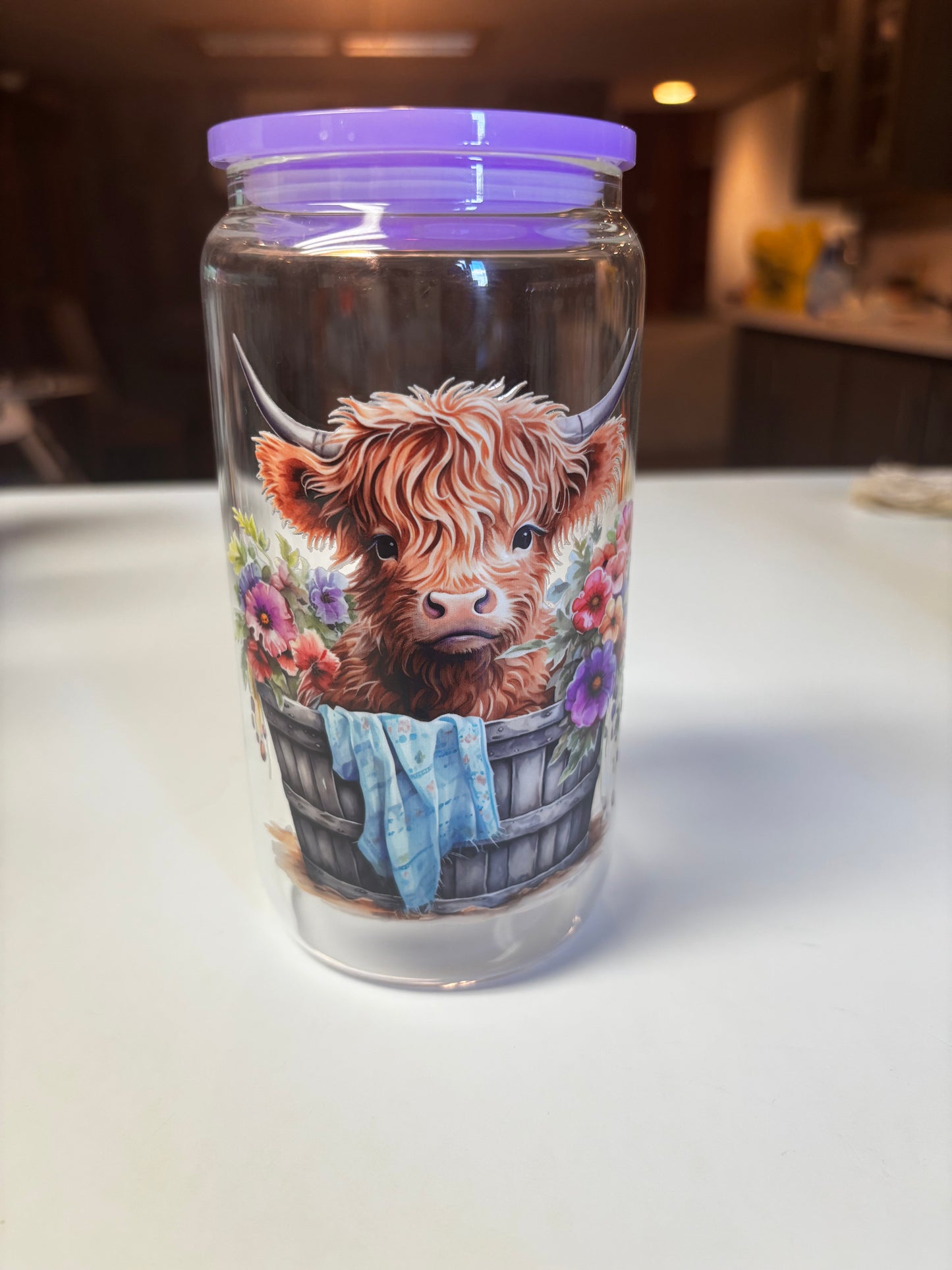 16 oz glass highland cow cups