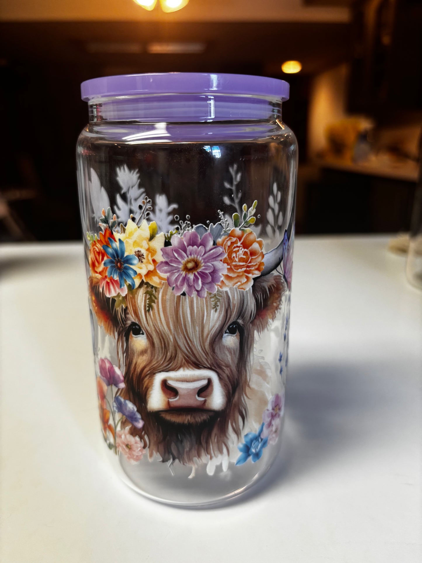 16 oz glass highland cow cups