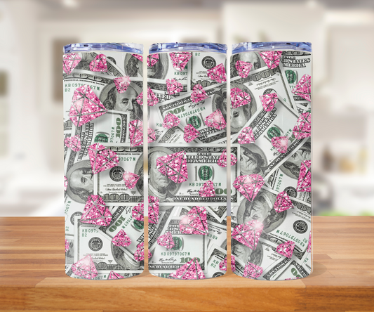 20 ounce pink rhinestone in money, Tumblr