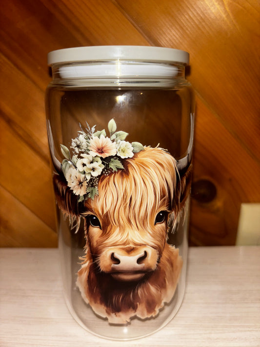 Floral highland cow