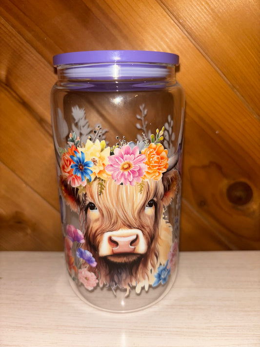 Floral crown highland cow