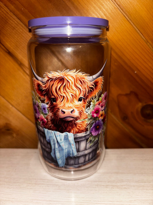 Highland cow bath glass cup