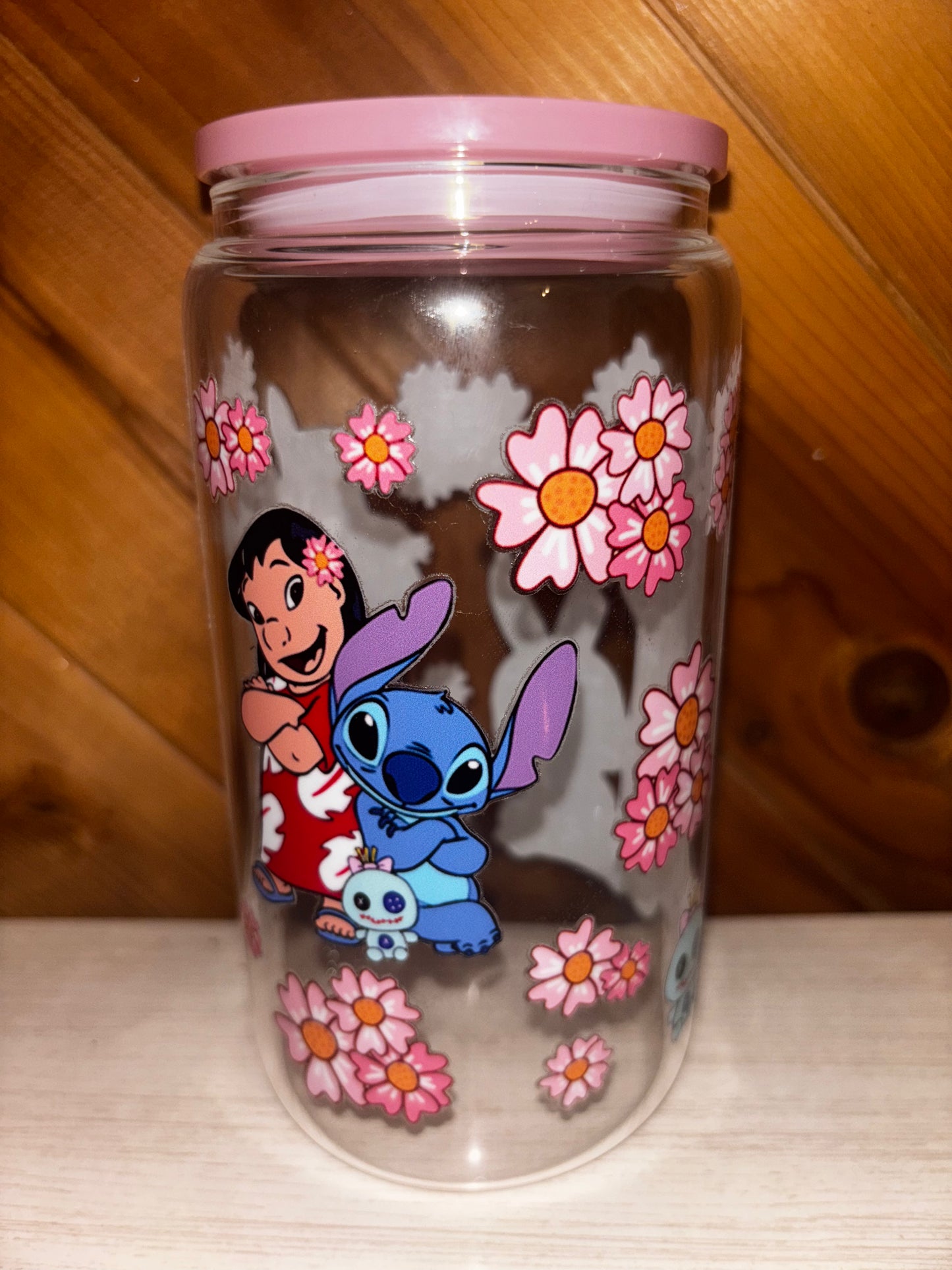 16 oz floral glass cup