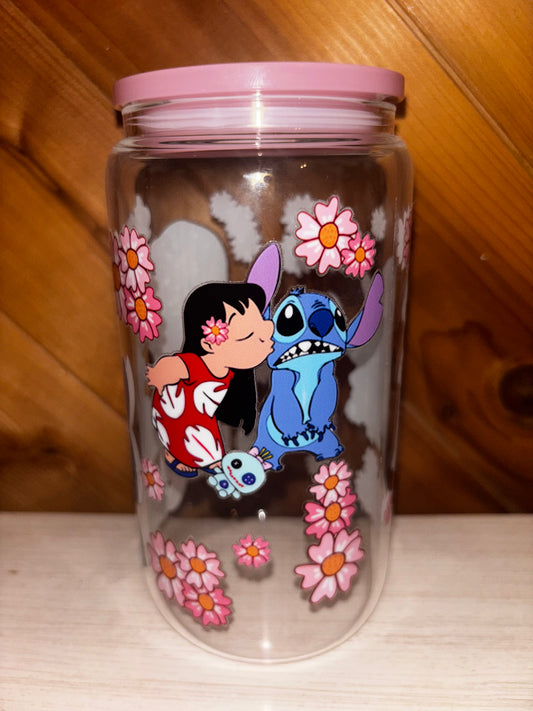 16 oz floral glass cup
